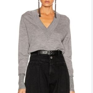 Veronica Beard Tatiana V-neck Pullover Sweater in Grey Melange